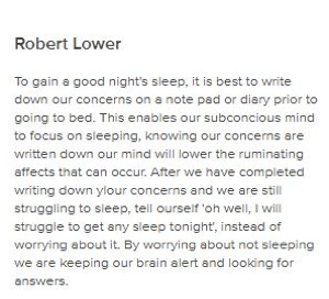 Best sleep tip – from Robert Lower